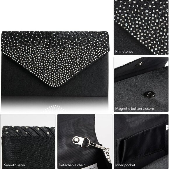 Clutch Purse for Women Evening Bags for Women Formal Wedding Party Cocktail Prom - Picture 2 of 7